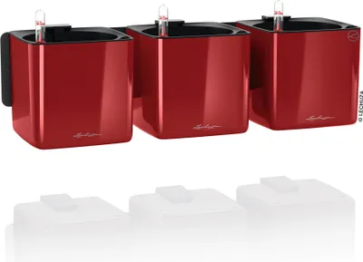 Produktbild von LECHUZA-Pflanzgefäß CUBE Premium Green Wall Home Kit Scarlet Rot Highgloss | mit Wandbefestigung | Hochglanz-Oberfläche | 48 x 14 x 13,5 cm | 13525