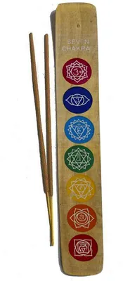 Räucherstäbchenhalter aus Mangoholz, 7 Chakren, 25 cm