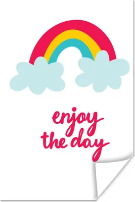 Produktbild von MuchoWow® Poster Illustration mit dem Zitat "Enjoy the day" und einem Regenbogen 40x60 cm - Plakate für die Wand - Poster Babyzimmer