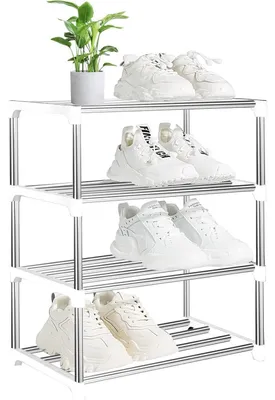 Immagine prodotto di Scaffale per scarpe, 4 ripiani, bianco, impilabile, leggero, 44x28x53 cm