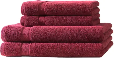 Produktbild von 4er Set Frottee 2x Handtücher 2x Duschtücher Elegance 100% Baumwolle 500 gsm 50x100 cm 70x140 cm bordeaux