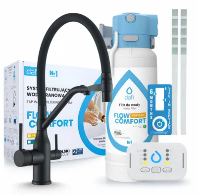 Productafbeelding van Keukenmengkraan met waterfiltersysteem Ari Magneto, 3-weg, messing, keramische cartridge, perlator, draaibare uitloop, mat zwart