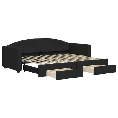 Produktbild von Tagesbett Ausziehbar mit Schubladen Schwarz 80x200 cm Stoff