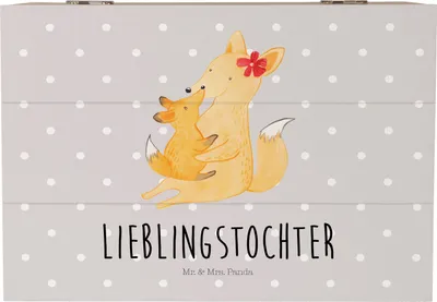 Produktbild von Mr. & Mrs. Panda Geschenkbox Fuchs Mama 22 x 15 cm - Grau Pastell - Geschenk, fotobox, Schoß, Muttertag, kiste holz, holzschachtel, Mutter, Schatulle, Aufbewahrungsbox