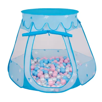 Obrázek produktu pro Selonis dětský stan na hraní 105X90cm/600 míčků Hradní domeček Pop Up Ballpit Plastové míčky pro děti, Modrá:BabyBlue-Pudrově růžová-Pearl
