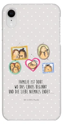 Produktbild von Mr. & Mrs. Panda Iphone XR Handyhülle Igel Familie - Grau Pastell - Geschenk, Bilder, Muttertag, Papa, Liebe, Premium Kunststoff, Handy Case