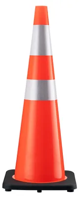 Produktbild von Wiltec Verkehrskegel 90 cm aus PVC mit Gummisockel, orangener Leitkegel zum Absichern, Pylon mit Reflexbändern