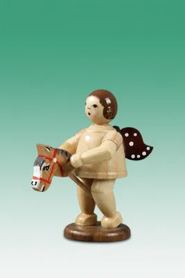 Produktbild von Holzfigur Engel mit Steckenpferd und Krone natur Höhe 6,5cm
