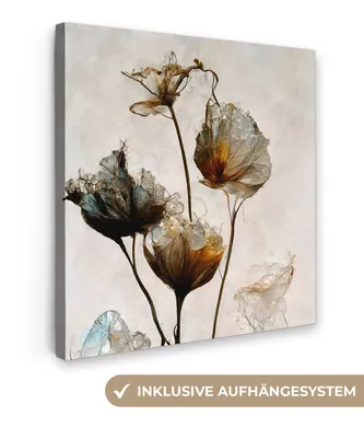 Produktbild von MuchoWow® - Leinwandbilder - Vintage - Blumen - Pflanzen - Abstrakt, Wandbild, Wanddeko Bilder Wohnzimmer, 90x90 cm