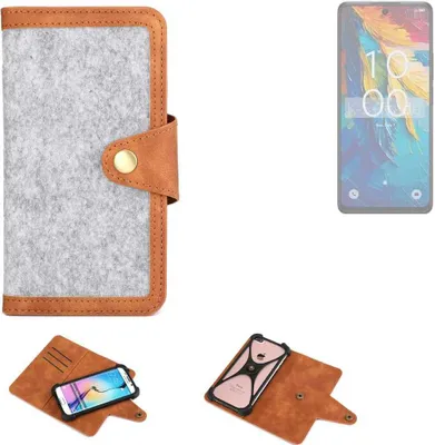 Produktbild von K-S-Trade Handyhülle kompatibel mit TCL 50 Pro NXTPAPER 5G Schutzhülle Filz-Hülle Kunst-Leder hellgrau braun (1x)