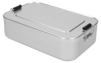 Immagine prodotto di Robusto contenitore in alluminio con chiusura a cerniera - Robusto contenitore per alimenti e altro - Argento