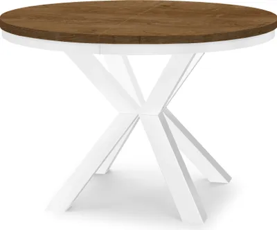 Produktbild von Runder Ausziehbarer Tisch für Esszimmer RAL mit Ring-Gestell, Loft-Stil, Industriel, Durchmesser: 90 / 190 cm, Farbe: Eiche Lefkas / Weiß