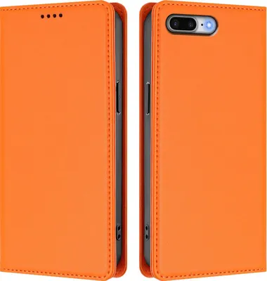 Image de Coque en cuir pour iPhone 8 Plus/7 Plus/6s Plus/6 Plus, étui magnétique en cuirPolyuréthaneavec support Orange