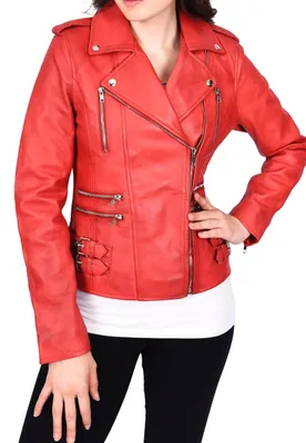 Productafbeelding van Dames leren bikerjack Rue - Getailleerd model in rood
