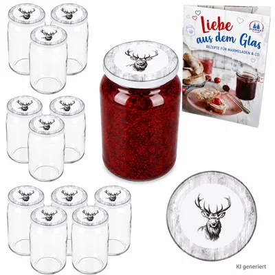 Zdjęcie produktu dla Zestaw 12 słoików do wekowania 720 ml | Alois Hirsch | TO 82 + książeczka z przepisami