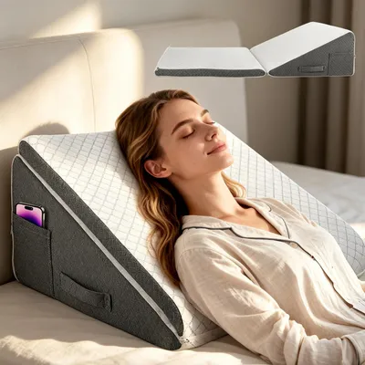 Productafbeelding van Wigvormig kussen voor bed en bank met traagschuim, 50x50x26cm - In hoogte verstelbaar en multifunctioneel