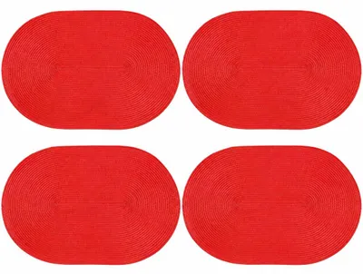 Produktbild von Platzset 4er Set Rot oval 45x30 cm Platzdeckchen Tischset geflochtene Optik