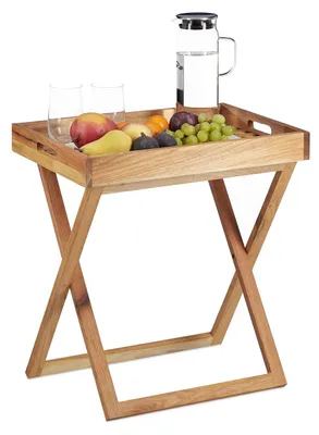 Productafbeelding van TRANKIELO® - Inklapbare dienbladtafel van walnotenhout - 54x52x36 cm - Ruimtebesparend - Geschikt voor binnen en buiten