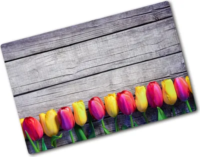 Produktbild von Tulup Glas Herdabdeckplatte - 80x52 cm - Glaskeramikkochfeld-Abdeckung Spritzschutz Glasabdeckplatte - Einteilig - Blumen & Pflanzen - Tulpen Holz - Mehrfarbig