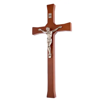 Produktbild von Hängendes klassisches Kreuz  mit gestreiftem Kreuz braun 42x18x1,8cm