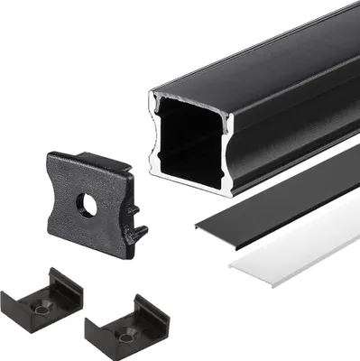 Produktbild von 2m Schwarz Aufputz Aluprofil Alu Schiene Kanal System mit 2 Abdeckung Profil X-S