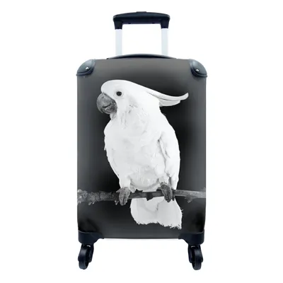 Produktbild von MuchoWow® Koffer Handgepäck Trolley Rollkoffer Kleine Reisekoffer mit 4 Rollen - Weißer Kakadu auf schwarzem Hintergrund - schwarz und weiß - Cabin Size < 55x40x23 cm & 55x40x20 cm - Fotokoffer - Kabinenkoffer - Boardgepäck - Reise-Box - Reisekoffer - Reisegepäck - Koffer mit Bild - Trolley für Kinder