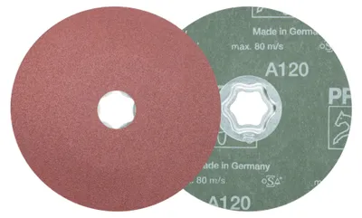 Produktbild von PFERD TOOLS COMBICLICK Korund Fiberscheibe Ø 125 mm A120 für universelle Anwendungen 25 Stk