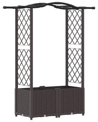Zdjęcie produktu dla vidaXL Podwyższona grządka z kratką do pnączy i daszkiem, brązowa, 125 x 40 x 138 cm, PP