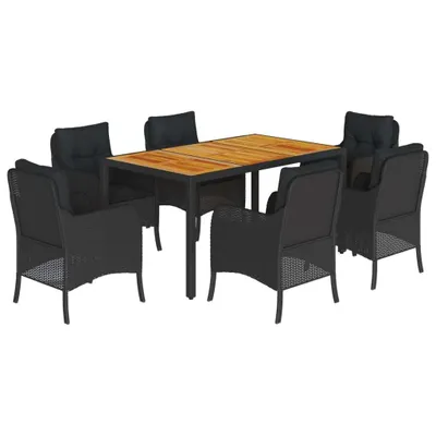 Produktbild von 7-tlg. Garten-Essgruppe mit Kissen Schwarz Poly Rattan