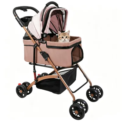 Produktbild von Hundewagen klappbar Transporttasche Hundebuggy bis 15kg Katzenwagen 4 Rad Haustierwagen