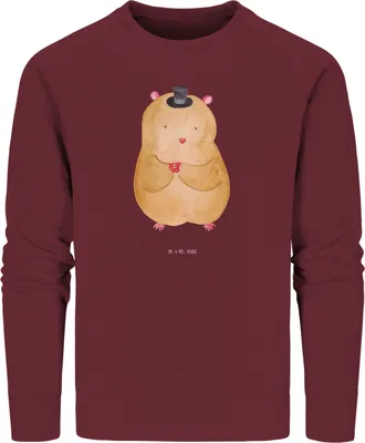 Produktbild von Mr. & Mrs. Panda Bio Baumwoll Pullover Hamster Hut Größe XS - Burgundy - Geschenk, Sweater, Zauberer, Pulli, Zylinder, Magier, Sweatshirt, Lustige Sprüche, Zwerghamster