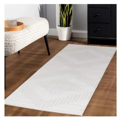 Produktbild von Strukturierter und gestreifter Wohnzimmerteppich, weicher Teppich im skandinavischen Bohème-Stil, cremefarben 120 x 170 cm