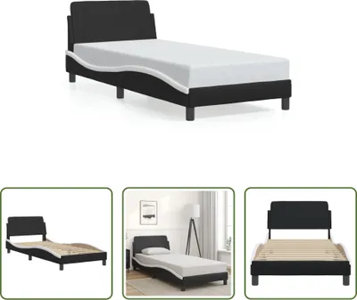 Produktbild von The Living Store Bettgestell mit Kopfteil Schwarz und Weiß 90x200 cm Kunstleder