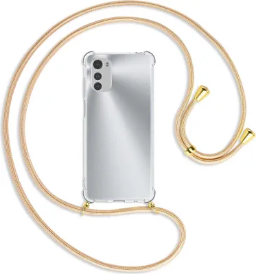 Produktbild von Handykette Backcover-Schutzhülle mit Band (Metall goldfarben) für Motorola Moto E32, Moto E32s - Goldkordel