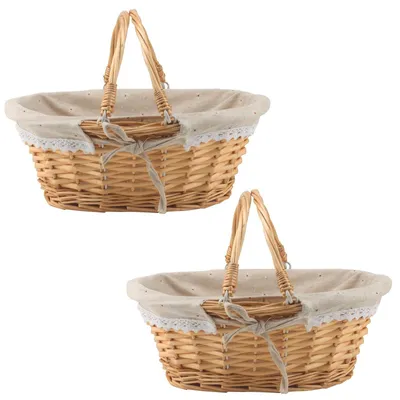 Productafbeelding van Omgoods - Set van 2 Ovale Rieten Picknickmanden met Opvouwbaar Handvat