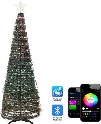 Produktbild von BELIANI LED Deko Weihnachtsbaum grün mit bunten LED Lichtern App Steuerung mit Timer 188 cm Weihnachtsdeko Indoor