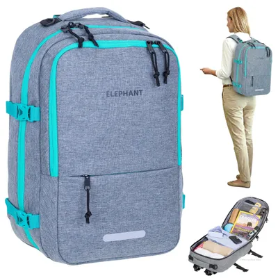 Produktbild von Handgepäck Rucksack Flugzeug Reiserucksack Damen Laptoprucksack Notebook Business Pendler Tasche Travel Elephant Fly Medium 13125 Grau Türkis