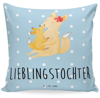 Produktbild von Mr. & Mrs. Panda Dekokissen Fuchs Mama - Blau Pastell - Geschenk, Mutter, Kissen 40x40, Bedrucktes, Sofakissen, Umarmen, Tochter, Muttertag, Schoß, zier