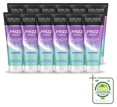 Imagen del producto de 12 unidades de champú John Frieda Frizz Ease Weightless Wonder, 250 ml cada uno. Pack grande