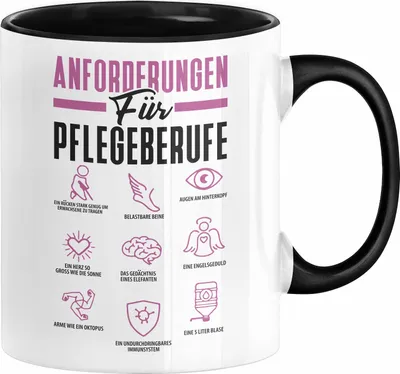 Produktbild von Pflege Tasse Geschenk Pflege-Berufe Geschenkidee Alten-Pflegerin Anforderungen Für Pflege-Berufe (Schwarz)