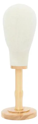 Produktbild von Perückenkopf Mannequin - Kopfmodell für Perücken & Hüte - Realistische Form - Leinenbezug - Stabiler Holzsockel - Kopfumfang 54 cm - Beige