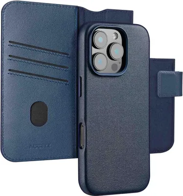 Image de Accezz Bibliothèque en cuir 2-en-1 avec MagSafe pour Apple iPhone 16 Pro - Bleu nuit