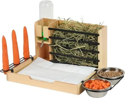 Image de Distributeur de nourriture 4 en 1 pour petits animaux, foin, abreuvoir, 2 pièces