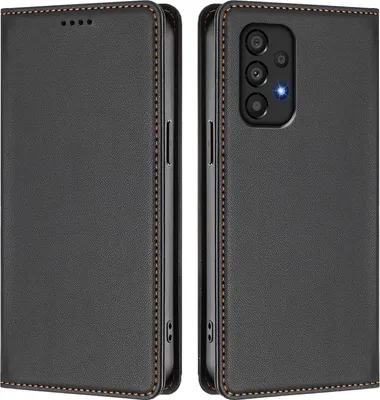 Produktbild von Handyhülle für Samsung Galaxy A33 5G, Kunstleder Klapphülle Stoßfeste Magnetische Hülle mit Ständer Schwarz