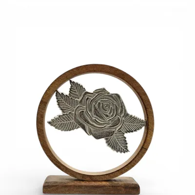 Produktbild von Holzschild mit Rosen Blumen Deko Schild Aufsteller Holzschild Metall Geschenk Mangoholz