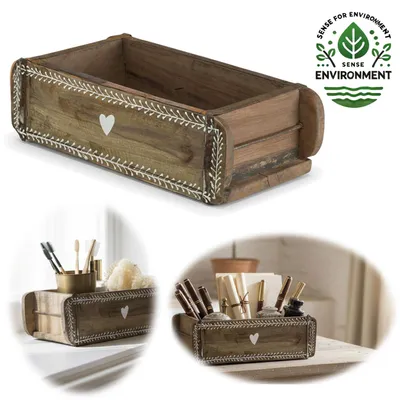 Produktbild von LS-LebenStil Holz Ziegelform Unika 31x15cm Herz ECHTE ALTE Backsteinform Cutlery ideal als Holzbox Aufbewahrungsbox Holzkasten Holzkiste Beschläge