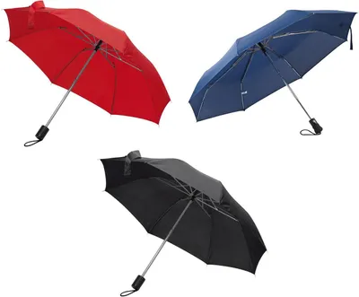 Produktbild von 3er-Pack Taschen-Regenschirm mit Schutzhülle, Farben: je 1x schwarz, dunkelblau, rot