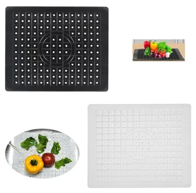 Abtropfmatte 2er-Set, Silikon, Spülbeckenschutz, 31,5x26 cm, Weiß/Schwarz