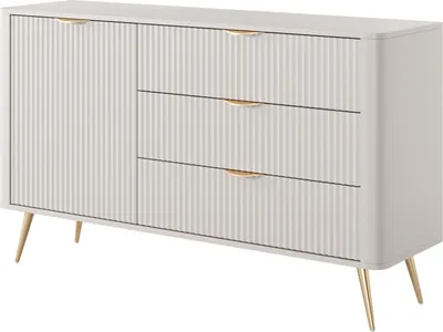 Produktbild von YOURHOUSE24 Kommode Sideboard 138 cm LANTE D3S beige/gold, schwarz