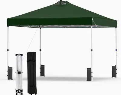 Image de Pavillon COSTWAY 3 x 3 m, pavillon pliable pop-up résistant à l'hiver, pavillon de jardin avec 4 sacs de sable, sardines, cordes et sac de transport, tente de réception, protection solaire verte